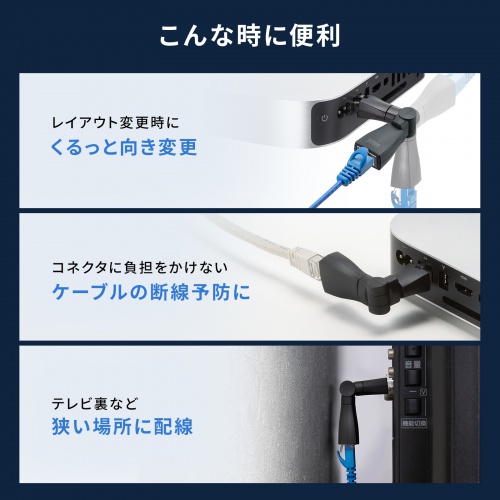 回転式LANアダプタ  カテゴリ6A 10Gbps PoE/PoE+/PoE++ RJ-45 UTP/STP