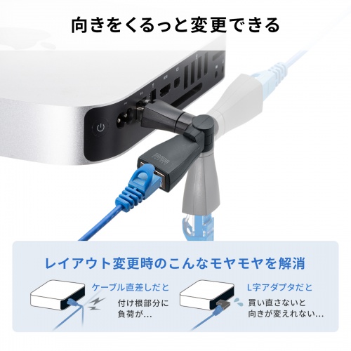 回転式LANアダプタ  カテゴリ6A 10Gbps PoE/PoE+/PoE++ RJ-45 UTP/STP