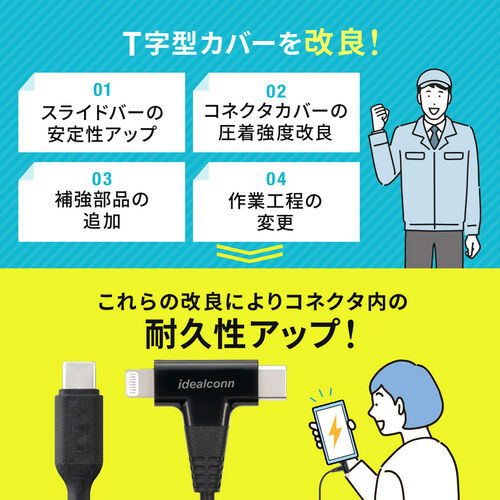 【在庫限り】USB Type-C Lightning 2in1 USBケーブル 1.2m USB PD60W対応 データ転送 MFi認証品 ブラック