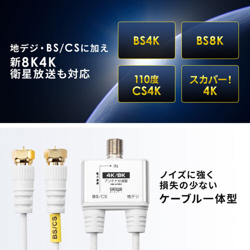 アンテナ分波器 4K対応 8K対応 地デジ対応 BS/CS対応 一体型 30cm