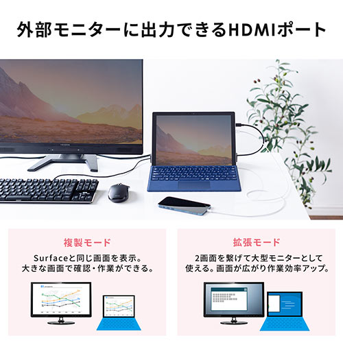 Surface専用ドッキングステーション Type-Cハブ 4K/30Hz HDMI USB×3