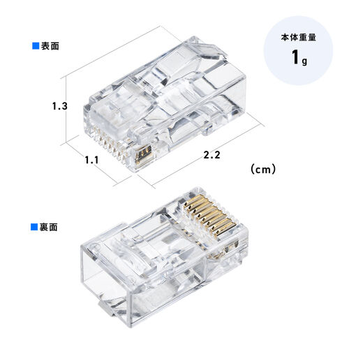 RJ-45コネクタ CAT6A対応 透過式 貫通型 単線 より線両対応 10個入り