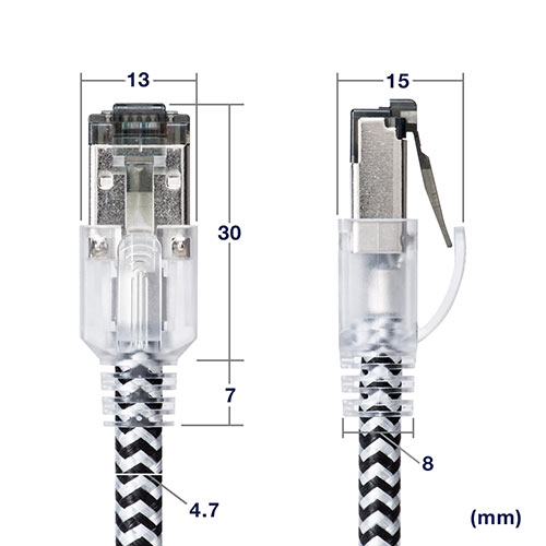 LANケーブル カテゴリ8 スリム 0.5m メッシュ被覆 より線 ツメ折れ防止