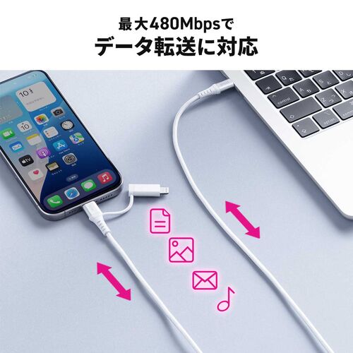 USB Type-C Lightning 2in1 USBケーブル 1m USB PD60W対応 MFi認証品