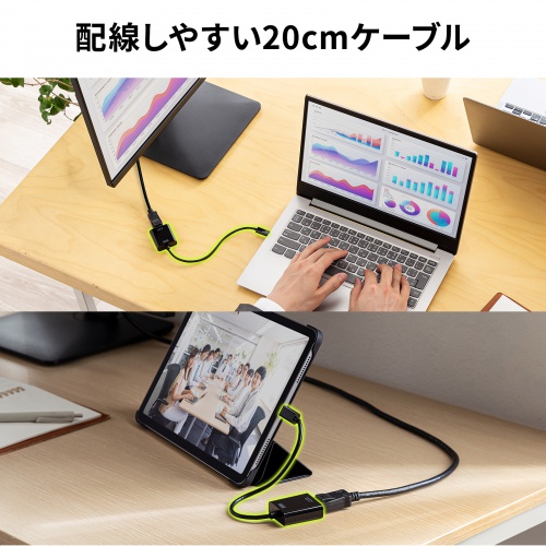 USB Type-C - DisplayPort 変換アダプタ 4K/120Hz HDR対応 ケーブル長20cm ブラック