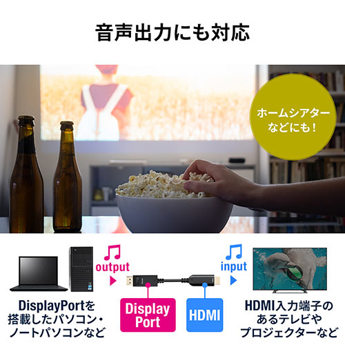【アウトレット】DisplayPort - HDMI変換 光ファイバーケーブル 10m 4K/60Hz ブラック