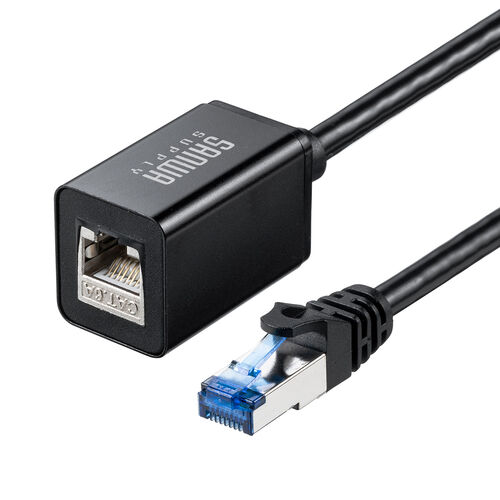 延長用 CAT6A LANケーブル 5m STP 固定用マグネット付き/500-LAN6AEX