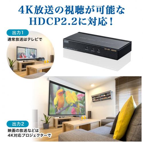 【アウトレット】HDMI分配器(1入力2出力スプリッター・4K/60Hz対応・HDCP2.2対応)
