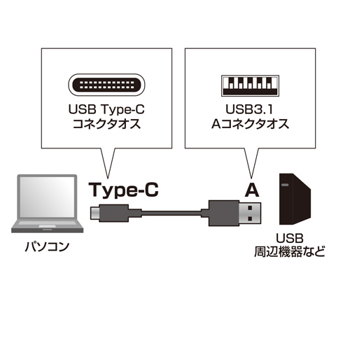 USB3.1 Gen2 Type C-Aケーブル(ブラック・1m)