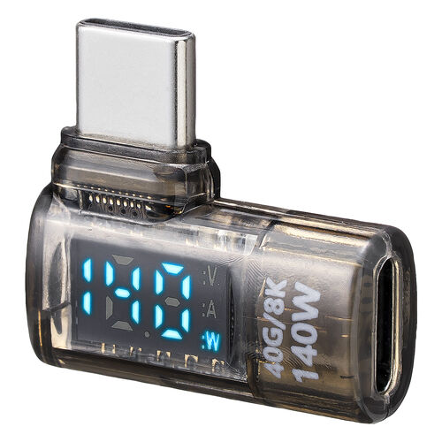 L字型 USB-C変換アダプタ 電力表示機能つき USB 40Gbps PD 140W 8K/60Hz対応