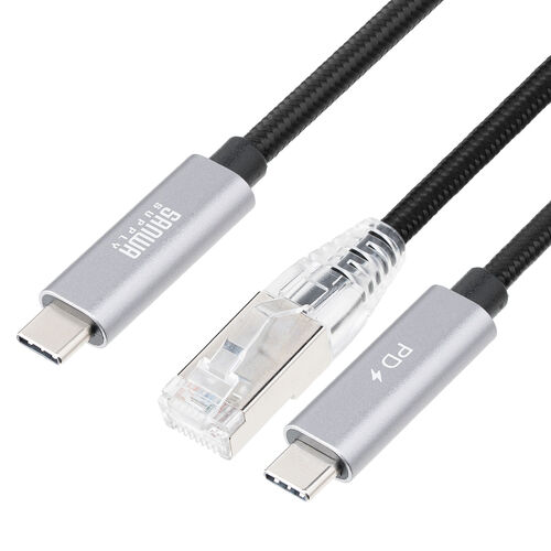 USB Type-C LAN変換ケーブル 2m カテゴリ6 USB PD 100W対応 メッシュケーブル
