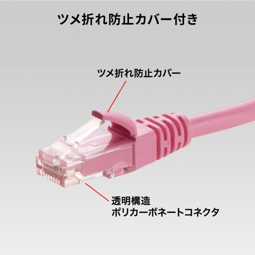 カテゴリ6A LANケーブル 10m ツメ折れ防止カバー より線 UTP ピンク