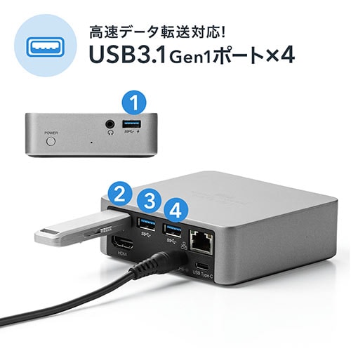 USB Type-Cドッキングステーション(Type-C専用・USB  PD対応・USBハブ・HDMI出力・3.5mmステレオミニジャック・ギガビット有線LAN・USB3.1対応)