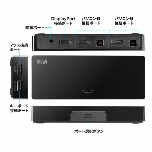 DisplayPort対応 パソコン自動切替器 2:1 4K/60Hz エミュレーション非搭載 マウス キーボード