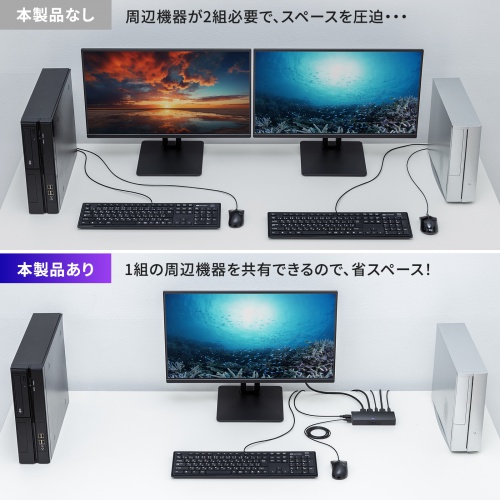 DisplayPort対応 パソコン自動切替器 2:1 4K/60Hz エミュレーション非搭載 マウス キーボード