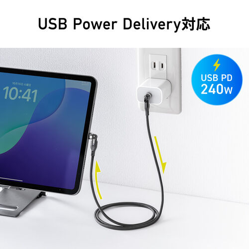 回転コネクタ USB Type-Cケーブル 1m USB PD 240W対応  540°回転 USB2.0 ブラック