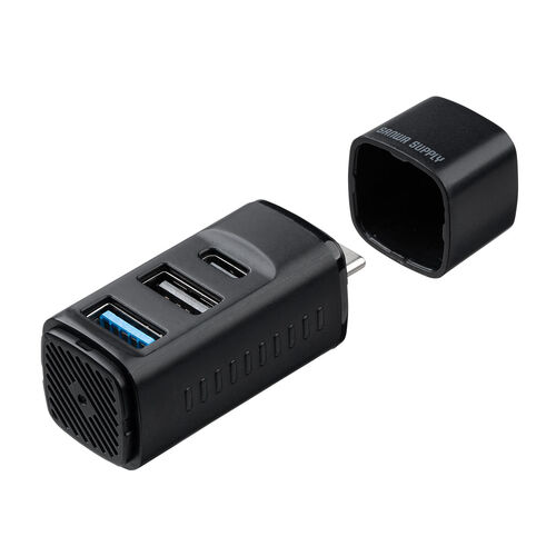 小型USBハブ USB-C接続 USB A×2 USB-C×1 USB PD 90W対応 セルフパワー ブラック