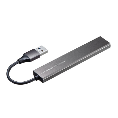 スリムUSBハブ USB A×4 USB3.2 Gen1 バスパワー ケーブル6cm アルミ製