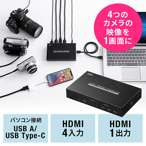 USB-HDMIカメラアダプタ(UVC対応・WEBカメラ・4入力・HDMI出力・Zoom・Skype・Windows・Mac)