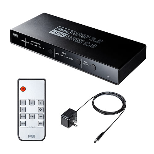 HDMI切替器(4K・60Hz・HDR・HDCP2.2・光デジタル・ARC・4入力1出力・セレクター・リモコン付き)