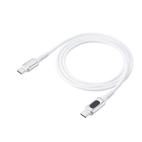 モニター付き USB Type-Cケーブル 1m USB 2.0 USB PD240W対応 やわらかシリコンケーブル ホワイト