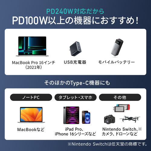 モニター付き USB Type-Cケーブル 2m USB 2.0 USB PD240W対応 やわらかシリコンケーブル ホワイト
