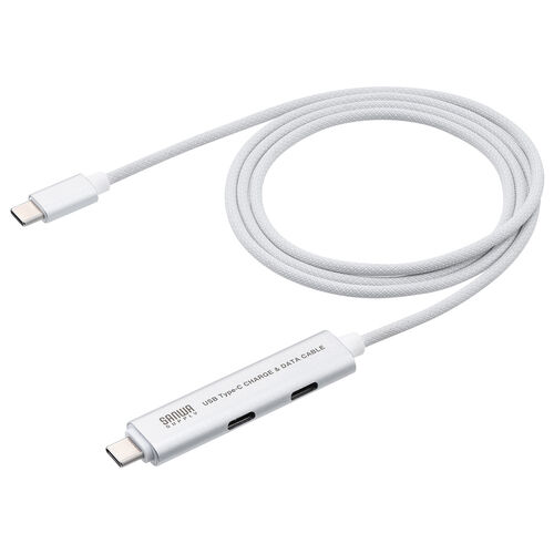 【アウトレット】USBハブ付き USB Type-Cケーブル 1m USB-C×2 USB 5Gbps USB PD 100W対応 シルバー