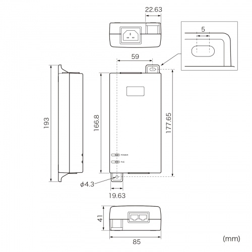 PoEインジェクター IEEE802.3bt 75W対応 電源内蔵 ギガ転送 入力ポート×1 出力ポート×1 壁掛け対応 IPカメラ