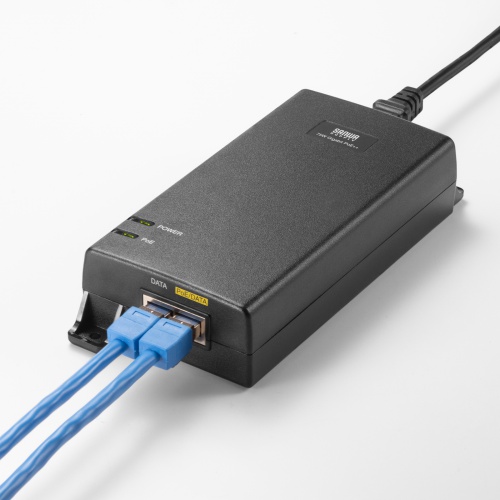 PoEインジェクター IEEE802.3bt 75W対応 電源内蔵 ギガ転送 入力ポート×1 出力ポート×1 壁掛け対応 IPカメラ