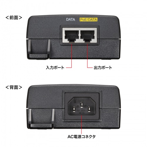 PoEインジェクター IEEE802.3bt 75W対応 電源内蔵 ギガ転送 入力ポート×1 出力ポート×1 壁掛け対応 IPカメラ