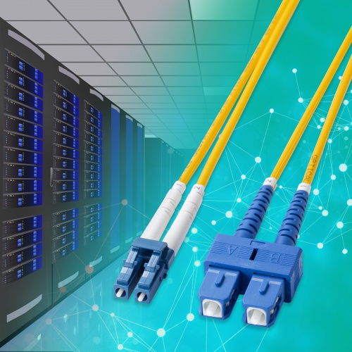 光ファイバケーブル 2m 補強メガネ型 2芯 シングルモード 9μm LC×2-SC×2 10ギガ