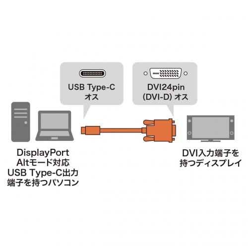 【アウトレット】USB Type-C-DVI変換ケーブル 2m