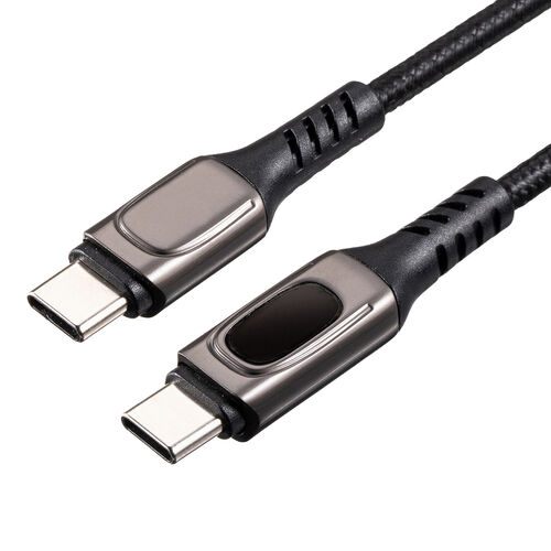 USB PD電力表示モニター付き USB Type-Cケーブル 1m USB2.0 USB PD 100W 高耐久メッシュ ブラック