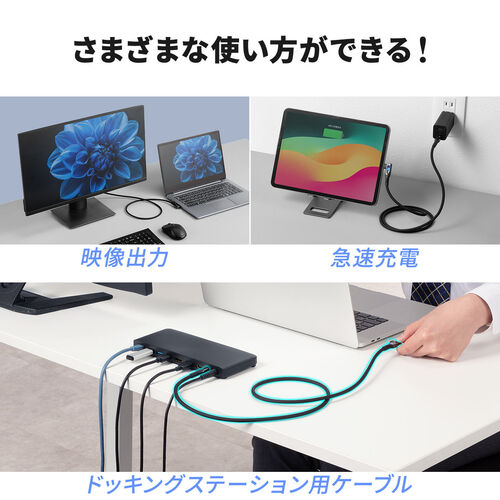 電力モニター付き USB Type-Cケーブル L字コネクタ 1m USB4 USB PD100W