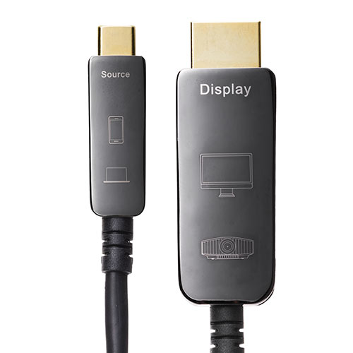 USB Type-C To HDMI 変換ケーブル 光ファイバー 10m 4K/60Hz MacBook iPad TV  ブラック/YK-KC037-10/500-KC037-10【ケーブルのネット通販専門店 ケーブル市場】