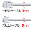 ケーブル外径5.0mmの細径ケーブルとコンパクトコネクタ（従来の体積比で約40%コンパクト化）を採用